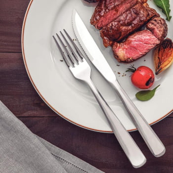 Faqueiro Tramontina Pacific Aço Inox c/ Facas de Churrasco Brilho e Detalhes no Cabo 36 Pçs 66962134