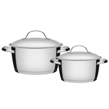 Jogo de Panelas Tramontina Allegra em Aço Inox com Fundo Triplo e Tampas de Inox 2 Peças 65660230