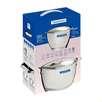 Jogo de Panelas Tramontina Allegra em Aço Inox com Fundo Triplo e Tampas de Inox 2 Peças 65660230