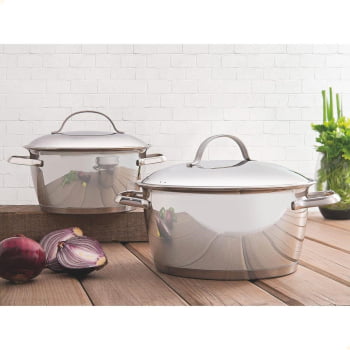 Jogo de Panelas Tramontina Allegra em Aço Inox com Fundo Triplo e Tampas de Inox 2 Peças 65660230