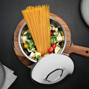 Jogo de Panelas Tramontina Allegra em Aço Inox com Fundo Triplo e Tampas de Inox 2 Peças 65660230