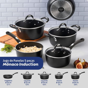 Jogo de Panelas Tramontina Mônaco 5 Pçs Induction Alumínio Rev. Antiaderente Starflon 28799002