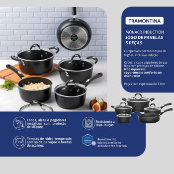 Jogo de Panelas Tramontina Mônaco 5 Pçs Induction Alumínio Rev. Antiaderente Starflon 28799002