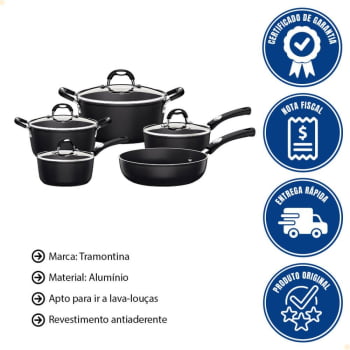 Jogo de Panelas Tramontina Mônaco 5 Pçs Induction Alumínio Rev. Antiaderente Starflon 28799002