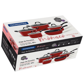 Jogo de Panelas Tramontina Mônaco 5 Pçs Induction Alumínio com Antiad. Silicone Vermelho 28799702
