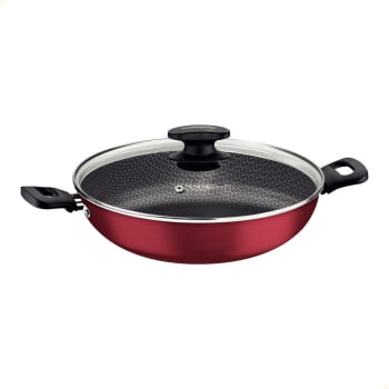 Panela Wok Tramontina Loreto Vermelho 28 Cm 3,3 L Alumínio Com Antiaderente Tampa de Vidro 27817022