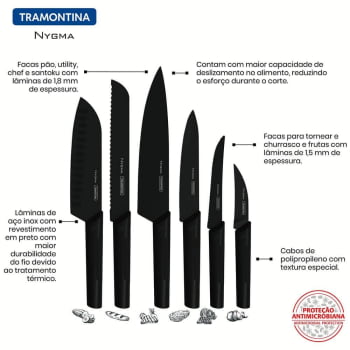 Jogo de Facas Tramontina Nygma Lâminas em Aço Inox e Cabos de Polipropileno Texturizados Preto 6 Pçs