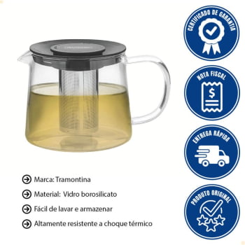 Bule para Chá Tramontina em Vidro e Aço Inox com Infusor 900 ml 61762090