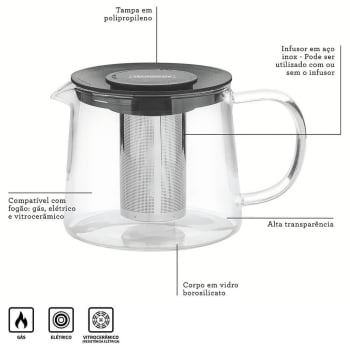 Bule para Chá Tramontina em Vidro e Aço Inox com Infusor 900 ml 61762090