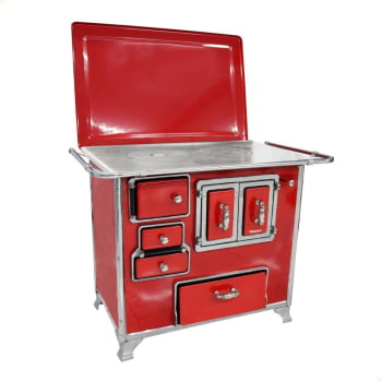 Fogão a Lenha Tradicional Venâncio N°2 Vermelho Porta Dupla Sem Tampa Gabinete Direto 28989