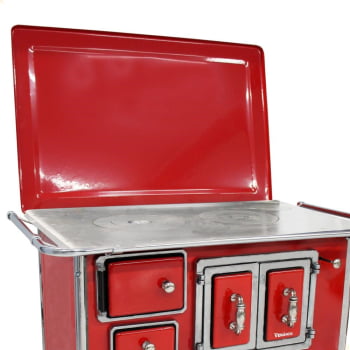 Fogão a Lenha Tradicional Venâncio N°2 Vermelho Porta Dupla Sem Tampa Gabinete Direto 28989