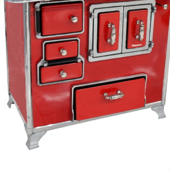 Fogão a Lenha Tradicional Venâncio N°2 Vermelho Porta Dupla Sem Tampa Gabinete Direto 28989