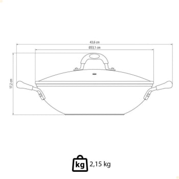 Wok Tramontina Mônaco Induction 32cm 4,5L Alumínio Rev. em Antiad. Preto c/ Tampa de Vidro 28708032
