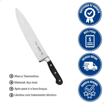 Faca Chef Tramontina Century Lâmina em Aço Inox  Cabo de Policarbonato e Fibra de Vidro 10" 24011110