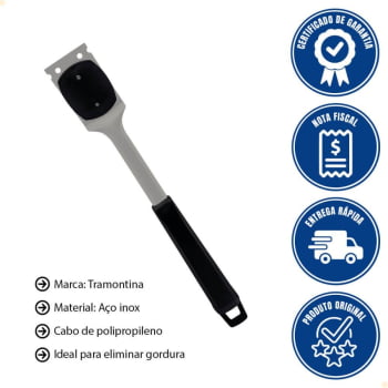 Escova para Grelhas Tramontina Churrasco Black Aço Inox e Cabo Polipropileno Preto Raspador 26594100