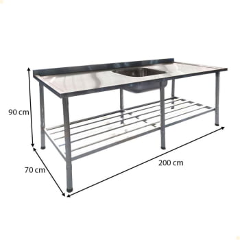 Mesa Com Cuba Simples Imeca Com Grade Inferior Medida 2,00 x 0,70 Inox 430 Desmontável 6814