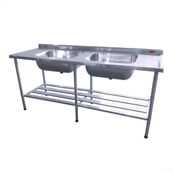 Mesa Bancada Industrial Imeca Multiuso Em Inox Grade Inferior Com  2 Cubas 6816