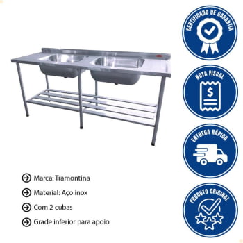 Mesa Bancada Industrial Imeca Multiuso Em Inox Grade Inferior Com  2 Cubas 6816