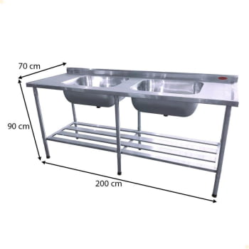 Mesa Bancada Industrial Imeca Multiuso Em Inox Grade Inferior Com  2 Cubas 6816