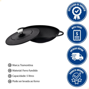 Wok Panela Tramontina Trento 32cm 5L Ferro Fundido Esmaltado Rev. Int em Ant Starflon Exc. 20806032
