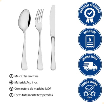 Faqueiro Tramontina Mônaco em Aço Inox Facas de Mesa Forjadas 6mm Acab. Alto Brilho 101 Pçs 66917217