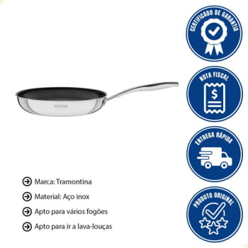 Frigideira Tramontina Grano 26cm 2,2L Aço Inox Corpo Triplo Revest. Int em Antia com Cabo 62155267