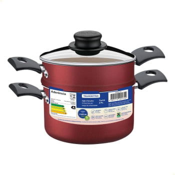 Cuscuzeira Tramontina Turim 16 Cm Vermelho Alumínio e Rev. Antiaderente e Tampa de Vidro 20266716