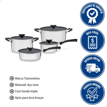 Jogo de Panelas Tramontina Solar Ceramic 4 Peças Aço Inox Fundo Triplo com Rev Int Grafite 65120026