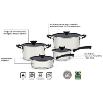 Jogo de Panelas Tramontina Solar Ceramic 4 Peças Aço Inox Fundo Triplo com Rev Int Grafite 65120026