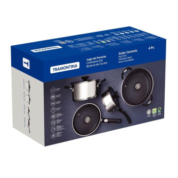 Jogo de Panelas Tramontina Solar Ceramic 4 Peças Aço Inox Fundo Triplo com Rev Int Grafite 65120026