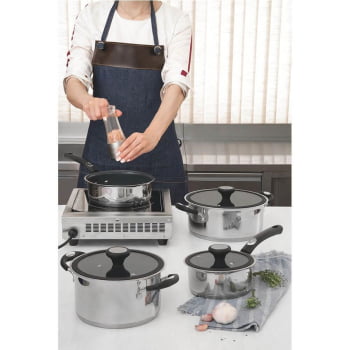 Jogo de Panelas Tramontina Solar Ceramic 4 Peças Aço Inox Fundo Triplo com Rev Int Grafite 65120026