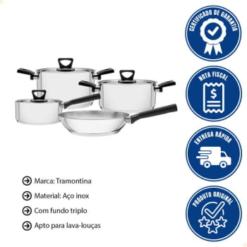 Jogo de Panelas Tramontina Brava Baquelite 4 Pçs Aço Inox Fundo Triplo e Cabos de Baquelite 65180510
