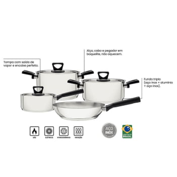 Jogo de Panelas Tramontina Brava Baquelite 4 Pçs Aço Inox Fundo Triplo e Cabos de Baquelite 65180510