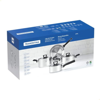 Jogo de Panelas Tramontina Brava Baquelite 4 Pçs Aço Inox Fundo Triplo e Cabos de Baquelite 65180510