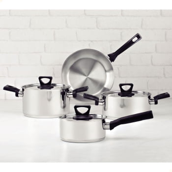 Jogo de Panelas Tramontina Brava Baquelite 4 Pçs Aço Inox Fundo Triplo e Cabos de Baquelite 65180510