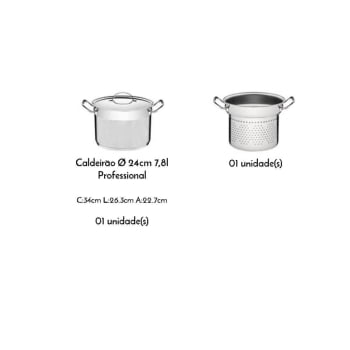 Jogo Cozi-Pasta Tramontina Professional 2 Peças 24 cm em Aço Inox Fundo Triplo 65620400