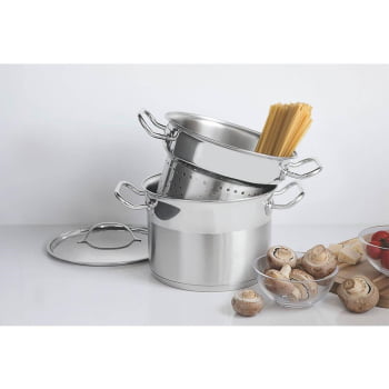 Jogo Cozi-Pasta Tramontina Professional 2 Peças 24 cm em Aço Inox Fundo Triplo 65620400