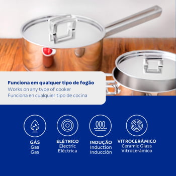 Panela Tramontina Brava 16 cm 1,4 L em Aço Inox Fundo Triplo com Tampa Plana e Cabo 62401160