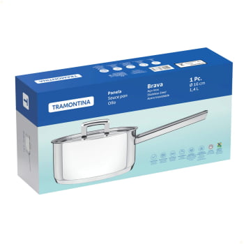 Panela Tramontina Brava 16 cm 1,4 L em Aço Inox Fundo Triplo com Tampa Plana e Cabo 62401160