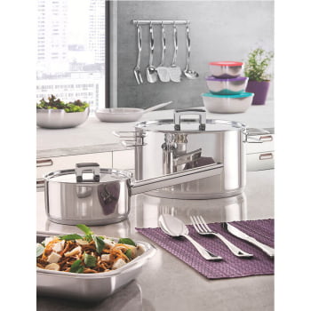 Panela Tramontina Brava 16 cm 1,4 L em Aço Inox Fundo Triplo com Tampa Plana e Cabo 62401160