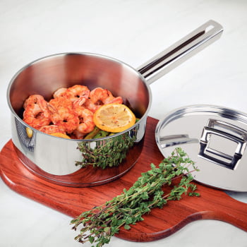 Panela Tramontina Brava 16 cm 1,4 L em Aço Inox Fundo Triplo com Tampa Plana e Cabo 62401160