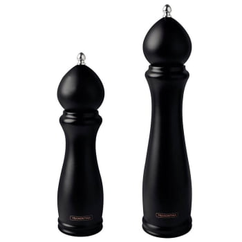 Kit Moedor de Pimenta e Sal Tramontina Churrasco Black Cerâmica Recipiente Madeira 8" e 10" 2 Peças
