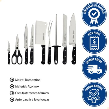 Kit Chef Tramontina em Aço Inox Cabo de Policarbonato e Fibra de Vidro com Estojo 10 Peças 24099021