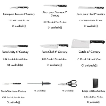 Kit Chef Tramontina em Aço Inox Cabo de Policarbonato e Fibra de Vidro com Estojo 10 Peças 24099021