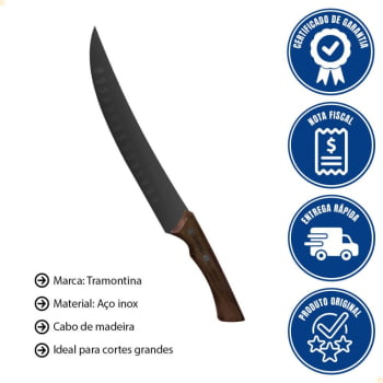 Faca para Carne Tramontina Churrasco Black com Lâmina em Aço Inox Escurecido e Cabo de Madeira 10"