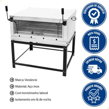 Kit Forno Industrial Venâncio Roma Inox 90 Cm com Pedra Refratária Gás GLP + Grelha Adicional FIRI90