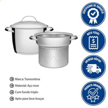 Jogo Cozi-Pasta Tramontina Allegra em Aço Inox com Fundo Triplo 2 Peças 65650060