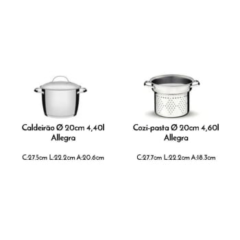 Jogo Cozi-Pasta Tramontina Allegra em Aço Inox com Fundo Triplo 2 Peças 65650060