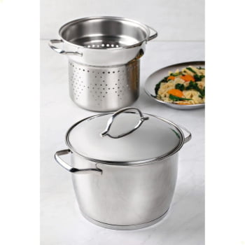 Jogo Cozi-Pasta Tramontina Allegra em Aço Inox com Fundo Triplo 2 Peças 65650060