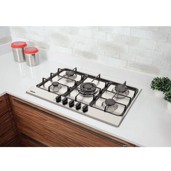 Cooktop a Gás Tramontina 5 Bocas Penta FF 5GX Tri 75 Aço Inox Trempes Fer. Fund Sup. autom. 94716401